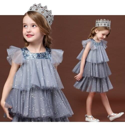 Girls Princess Dress For Kids Summer Sweet Mesh Sequined Cake Party Dresses Children Fairy Ruffled Short Sleeve Summer Clothes