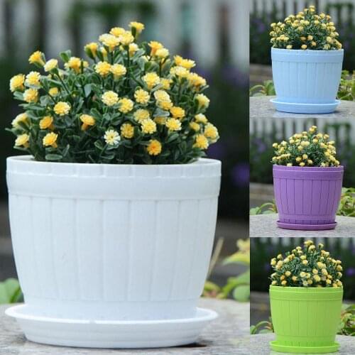 Ceramic-like Flower Succulent Plant Pot Planting Holder Flowerpot with Tray