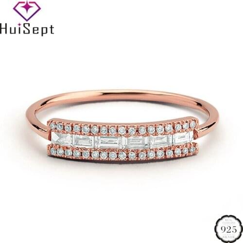 HuiSept Silver 925 Women Ring Jewelry Geometric Shape AAA Zircon Gemstone Ornament for Wedding Party Wholesale Rings Gold Color