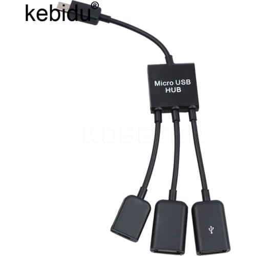 Kebidu Micro USB Hub 3 Port to 1 OTG Hub Cable Adapter Converter Extender for Micro-USB OTG Function Phone for cable black