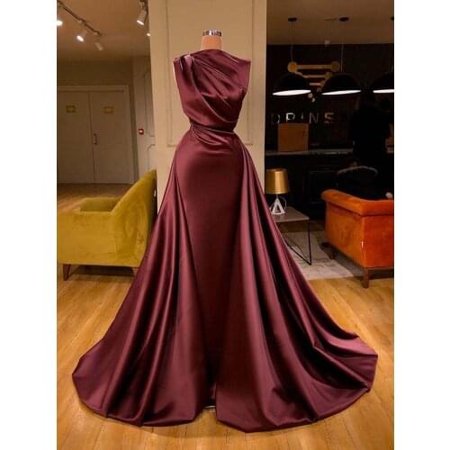 Classic Design Burgundy Boat Neck Pleated Sleeveless Floor Length Straight Prom Dresses with Overskirt