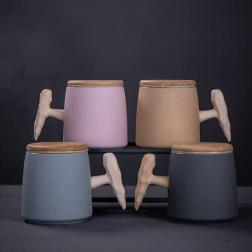 350ml Creative Ceramic Tea Mug Art Handle Mugs Drinkware / Water Cup with Filter Lid Kit Coffee Milk Cup Teaware Decor As Gifts