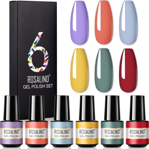 ROSALIND 6PCS Gel Polish Kit Manicure Set For Nails Art Nail Polish Vernis Semi Permanent Nail Gel Polish Kit Base And Top