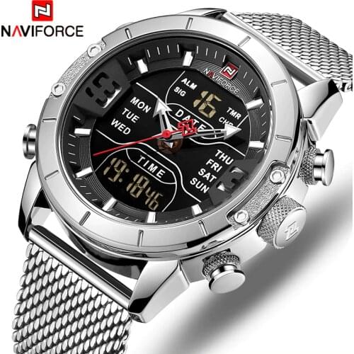 Top Luxury Brand NAVIFORCE Men Fashion Sports Quartz Watches LED Digital Clock Male Full Steel Military Watch Relogio Masculino