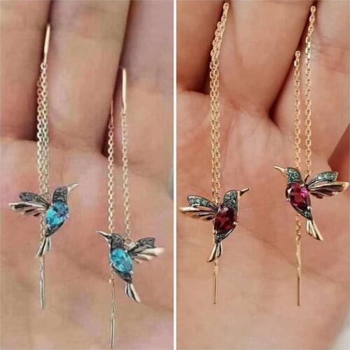 2020 New Ladies Fashion Creative Bird Earrings For Women Rhinestone Hummingbird Long Tassel Drop Earrings Trendy Jewelry Gifts