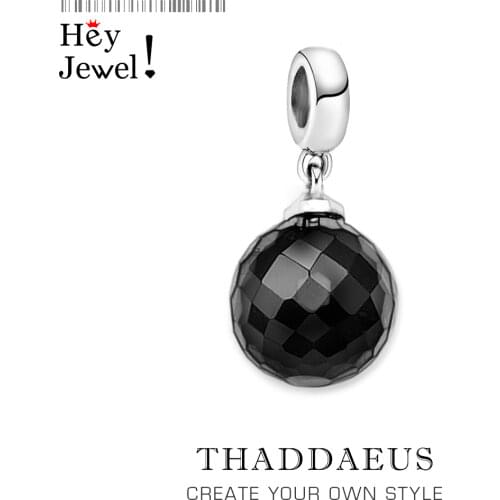 Black Gray Hanging Crystal 925 Sterling Silver Suncatchers Crystal Faceted Ball Pendant Charm Fit Bracelet Necklace for Women