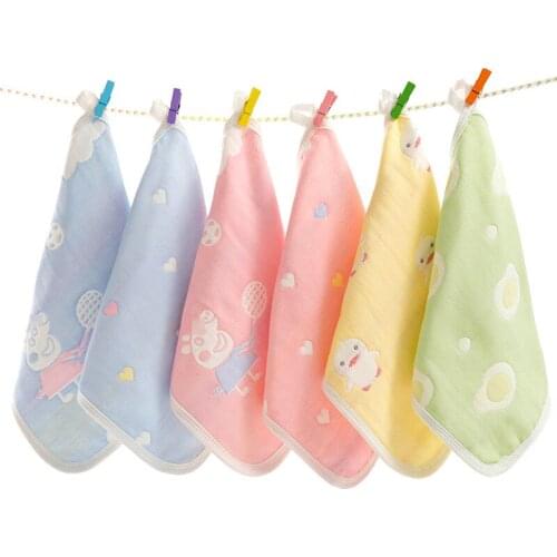 25X25cm Pure cotton six layer soft gauze square cartoon cute handkerchief wash face mouth soft towel for children kids baby towe