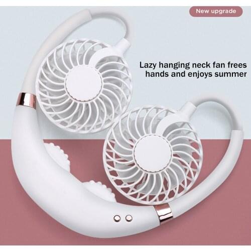 Portable Fan Dual-Head USB Massage Personal Hands-Free Neck Fan with LED Light Aromatherapy Box for Home School Travel Office