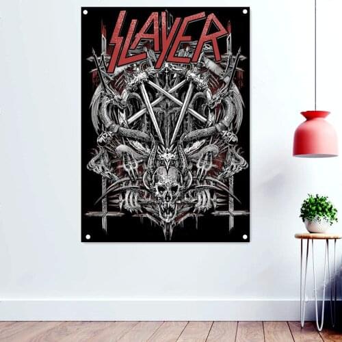 Rock Music Banners Flags Scary Bloody Skeleton Wall Art Vintage Death Metal Artworks Posters Prints Painting for Wall Decoration