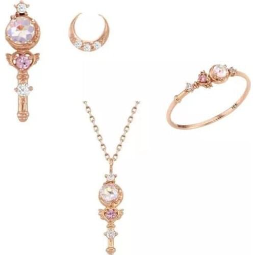 Sailor Moon Pendant Tsukino Usagi Heart Shaped Jewelry Moonlight Necklace Minako Aino S925 Sliver Ring Beautiful Girl