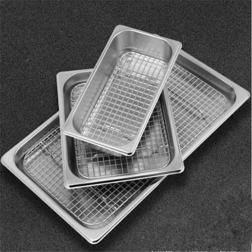 GN pan mesh net BBQ net Stainless steel basin oil rack filter rectangular plate frying basket baking shaker tub strainer tray