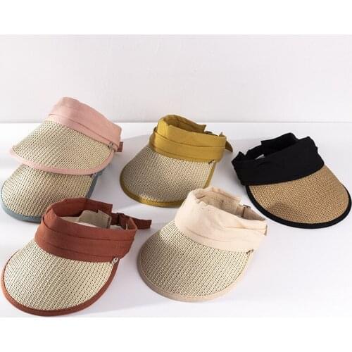 Womens Summer Hat Sun Visor Girl Empty Top M Letter Ribbon Wide Brim Hat Sun Protection Cap Female Sun Hats Beach Hat Straw Hat