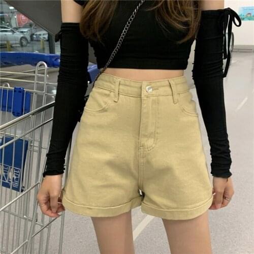 Summer Curled Denim Shorts Hot Pants Women 2021 New Fashion High Waisted Thin Black Wild Wide Leg Shorts Jeans for Female