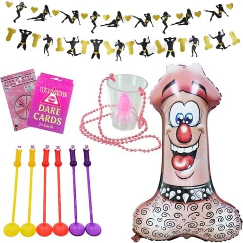 Hen Party Supplies Bachelor Party Game Dare Card Pull Flag Cake Insert Card Pull Flower Decoration Funny Penis Balloon