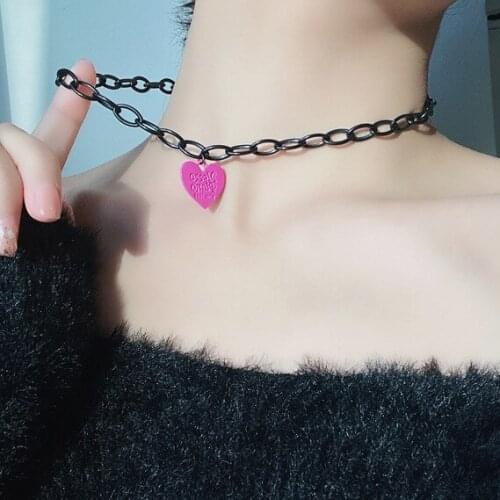 Sweet Charming Letter Love Heart Pendant Necklaces Black Hollow Curb Chain Alloy Necklace for Women Female Hot Sale Hip Jewelry