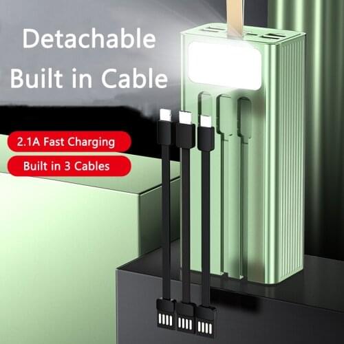 40000mAh Power Bank Built in Cable Mobile Phone Charger Powerbank External Battery For iPhone 12 Samsung S20 Xiaomi mi Poverbank