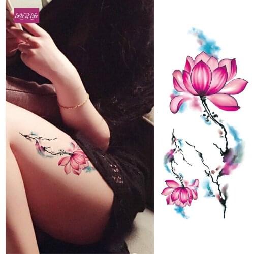1 piece Temporary Tattoos Stickers Sweet Lotus Flowers Arm Shoulder Flash Tattoo Waterproof Women On Body