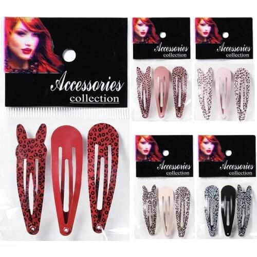 1Set Hair Clips Pins For Women Sweet Pink Leopard Barrettes For Girls Fashion Waterdrop Shape Top Hairpins Hair Accessories Gift