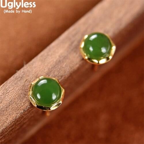 Uglyless Daily Dress Gemstones Jewelry for Office Lady Natural Jasper 8MM MINI Studs Earrings925 Silver Women Fashion Earrings