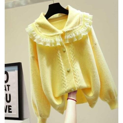 Woman 2021 New Spring Autumn Women Clothing Lace Patchwork Sweater Cardigan Jacket Female Warm Coat Casaco Feminino X330