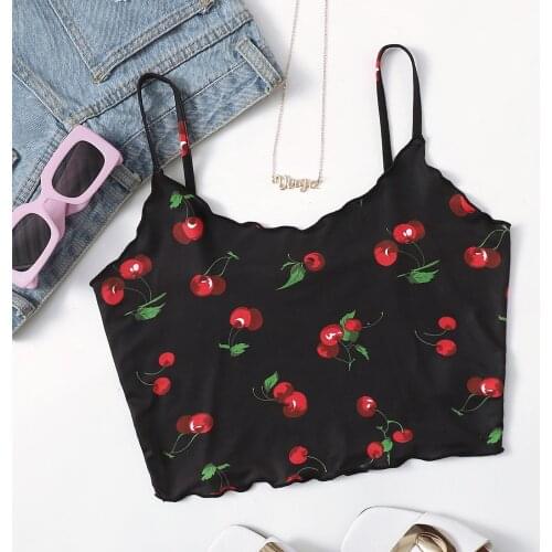 Women Sleeveless Pullover Vest Tank Crop Tops Shirts Cute Sweet Cherry GirlS Summer Camisole 2021 New Fashion топик женский M