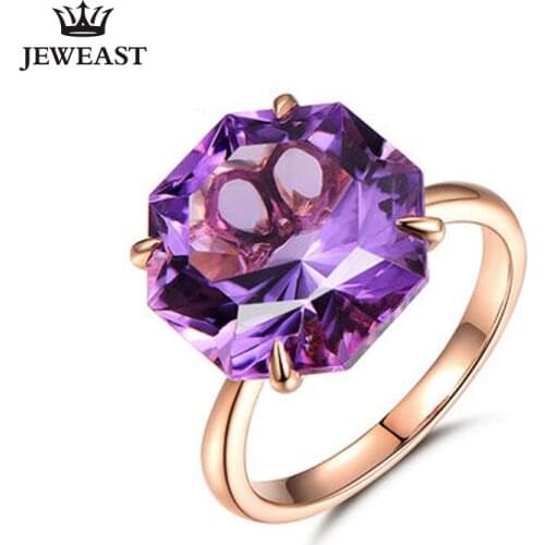 ML Natural Amethyst 18K Pure Gold 2020 New Hot Selling Top Ring Women Heart Shape Ring For Ladies Woman Genuine Jewelry