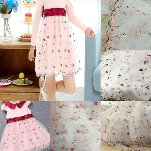 1 Yard Lace Fabric White Organza Flowers Embroidery Wedding Bridal 51" Width