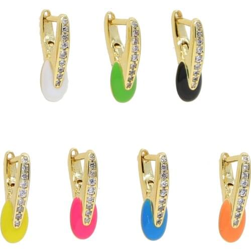 2021 Jewelry Women Hinged Hoop with Post Back Trends Earrings with 7 Color Enamel White Cz Ear Fashion Girl Mini Earring