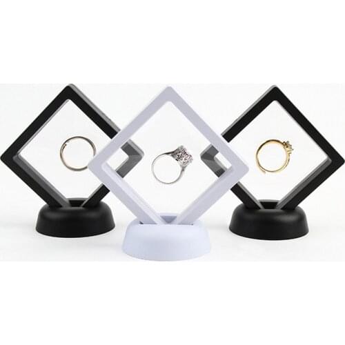 3D Floating Picture Frame Shadow Box Jewelry Display Stand Ring Pendant Holder Protect Jewellery Stone Presentation Case