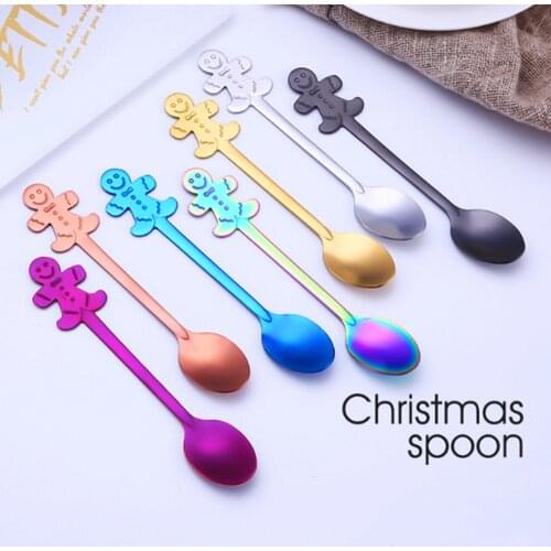 4Pcs/Set Stainless Steel Christmas Tableware Coffee Spoons Ice Cream Dessert Spoon Handle Flatware Drinking Tools Noel Gift