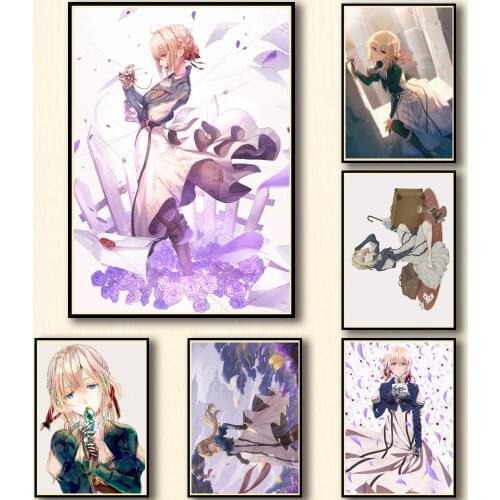 50 Designs Anime Violet Evergarden Whitepaper Poster Protagonist Artwork Fancy Wall Sticker for Coffee House Bar