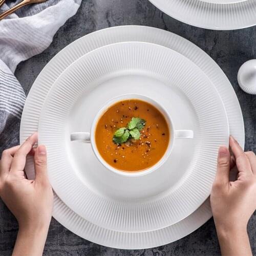 8/10.25inch Nordic White Salad Plate Ceramic Flat Tablewares Dinner Plate Crockery Dessert Appetizer Steak Dinnerware Party