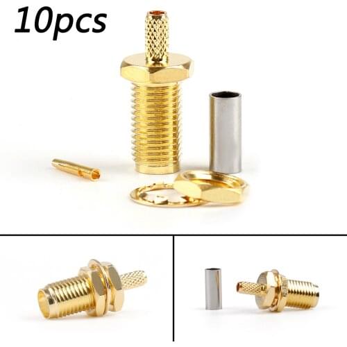 Artudatech 10Pcs SMA Female Jack Center Nut Bulkhead Crimp For RG174 RG316 LMR100 RF Plug Connector Parts