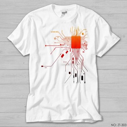 Electronic Circuit Printed White Men Women Unisex Tshirt High Quality Famous Turkish Fabric Textile Production