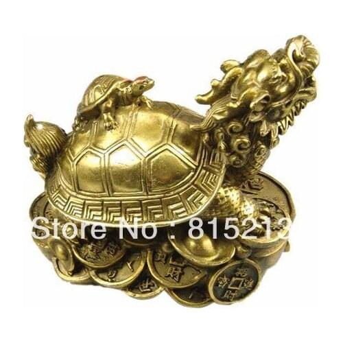 Free Shipping lucky Chinese handwork Bronze Fengshui Dragon Turtle Statue