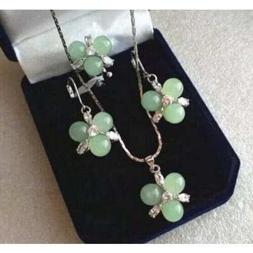 Free Shipping wholesale fashion new design jewelry 3 light green Natural Stone beads flower pendant earrings & ring jewelry se