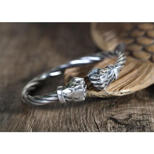 990 Sterling Silver Mens fist Power retro Cuff bangle bracelet Jewelry A5666