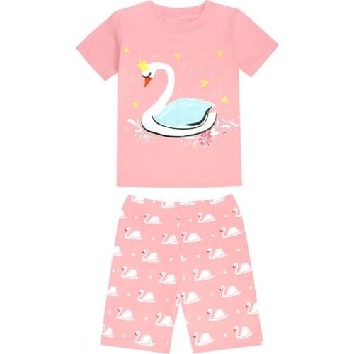 Chirldren Pajamas Girls Baby Short Sleeve Pajama Set Toddle Summer Short Sleeve Tops+Shorts Suit Kid Cartoon Sleepwear