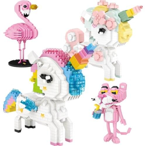 LOZ Childrens Building Blocks Animal Unicorn Tiger Flamingo Cat Beautiful Maiden Deer Baby Suitable For Girls Over 6 Years Old