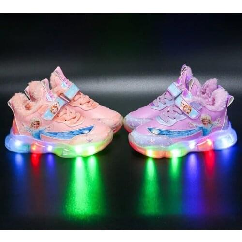Disney childrens cartoon frozen princess girl non-slip soft sole casual shoes sports shoes student running shoes light up shoes