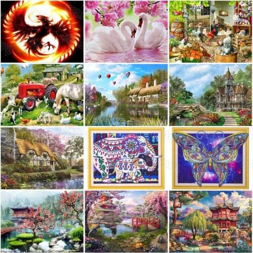 Diy Diamond Painting Reborn Phoenix Silhouette Exaggerated Style Color Butterflies Elephant Beautiful Landscape Painting