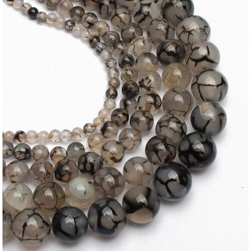 Natural Stone Black Dragon Vein Agates 4mm 6mm 8mm 10mm 12mm Loose Beads for Jewelry Making Charm Accessories DIY Fashion