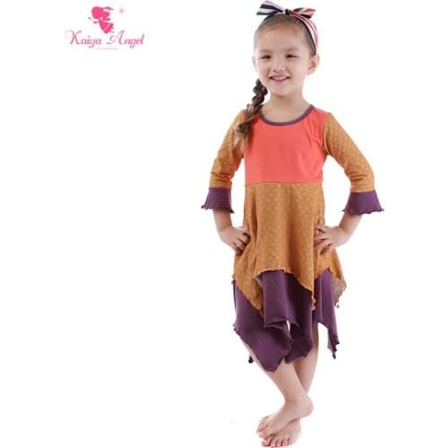 Kaiya Angel Fashion Baby Cotton Long Sleeve Pirncess Girls Dress Mustard Yellow Deep Rtoddler Girls Summer Children Clothing