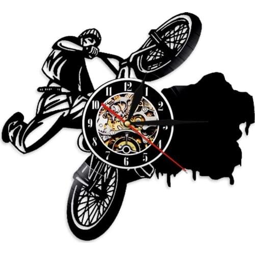 Freestyle BMX Motocross Vinyl Record Wall Clock Extreme Sports Decor Mountain Bike Jump Bicycle Silent Art Clock Bicyclists Gift
