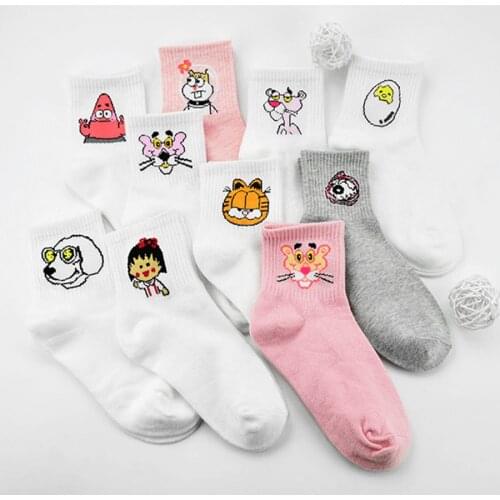 Funny Cute Cartoon Patterned Socks for Women Solid Color Casual Cotton Socks Female Spring Summer Autumn Style 1 Pack
