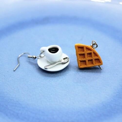Original Funny Earrings Mini Simulation Pocket Coffee Waffles Womens Creative Fashion Spoon Teacup Personality DIY Jewelry Gift