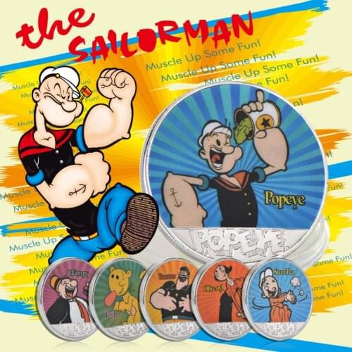 6PCS WR Silver Popeye Bronze Plated Commemorative Coin United States Navy Proud Metal Challenge Coin Collection Birthday Gifts