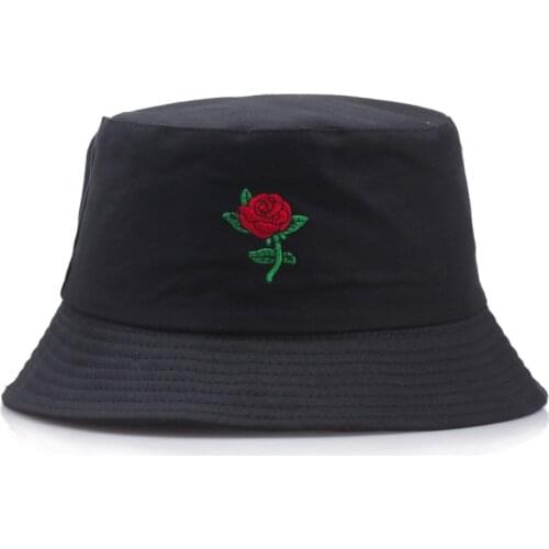Unisex Rose Embroidery Bucket Hat Foldable Women Macaron Outdoor Sunscreen Cotton Fishing Hunting Cap Men Bob Chapeau Sun Hats