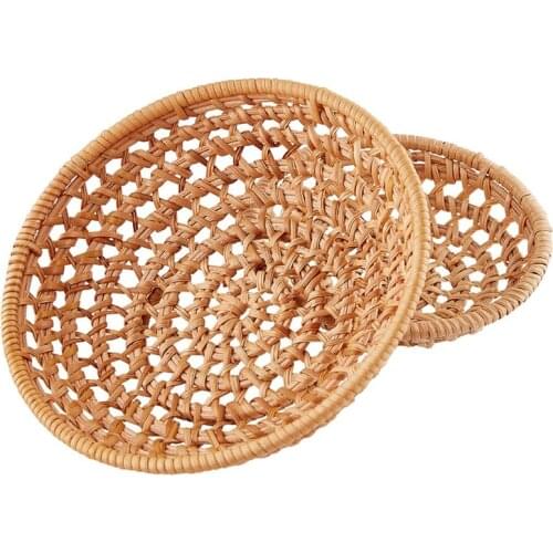 Hand-Woven Tray, 2 Pcs Rattan Tray,Bread Storage Basket,Fruit and Vegetable Food Tray for Restaurant Food Snack Serving