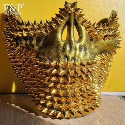 Festival Gold Skull Rivet Spike Mask Drag Queen Costume Gogo Dancer Accessories